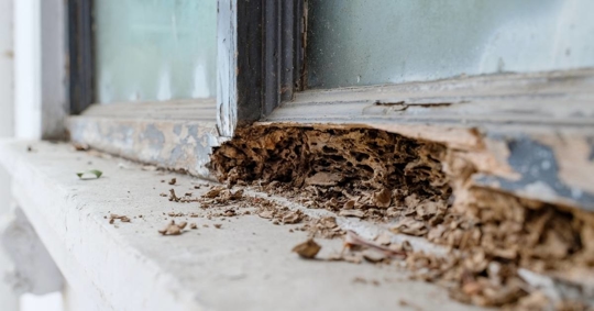 termite-damaged window frame